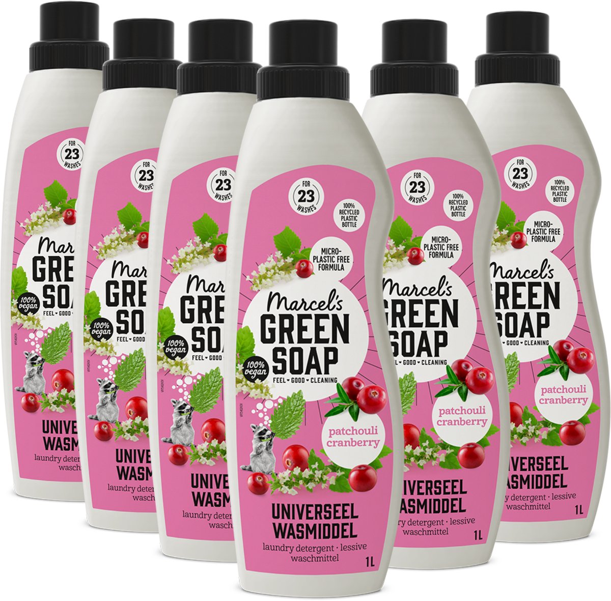 Lessive universelle savon vert Marcel's - patchouli canneberge - 6 x 1l - 138 lavages
