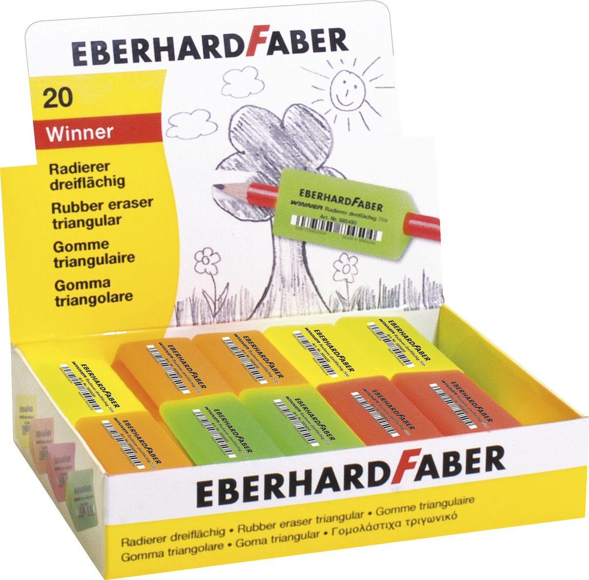 Gomme Eberhard Faber - gagnant - 20 pièces - couleurs fluorescentes - assorties - ef-585450