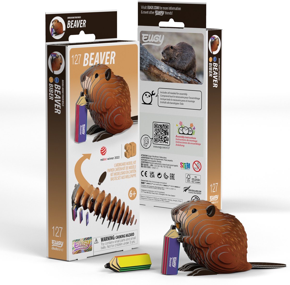 Puzzle 3D Eugy - castor - animaux sauvages - durable - collectionnez-les tous - 6 ans