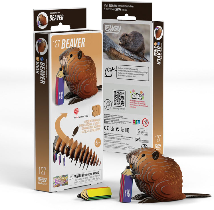 Puzzle 3D Eugy - castor - animaux sauvages - durable - collectionnez-les tous - 6 ans