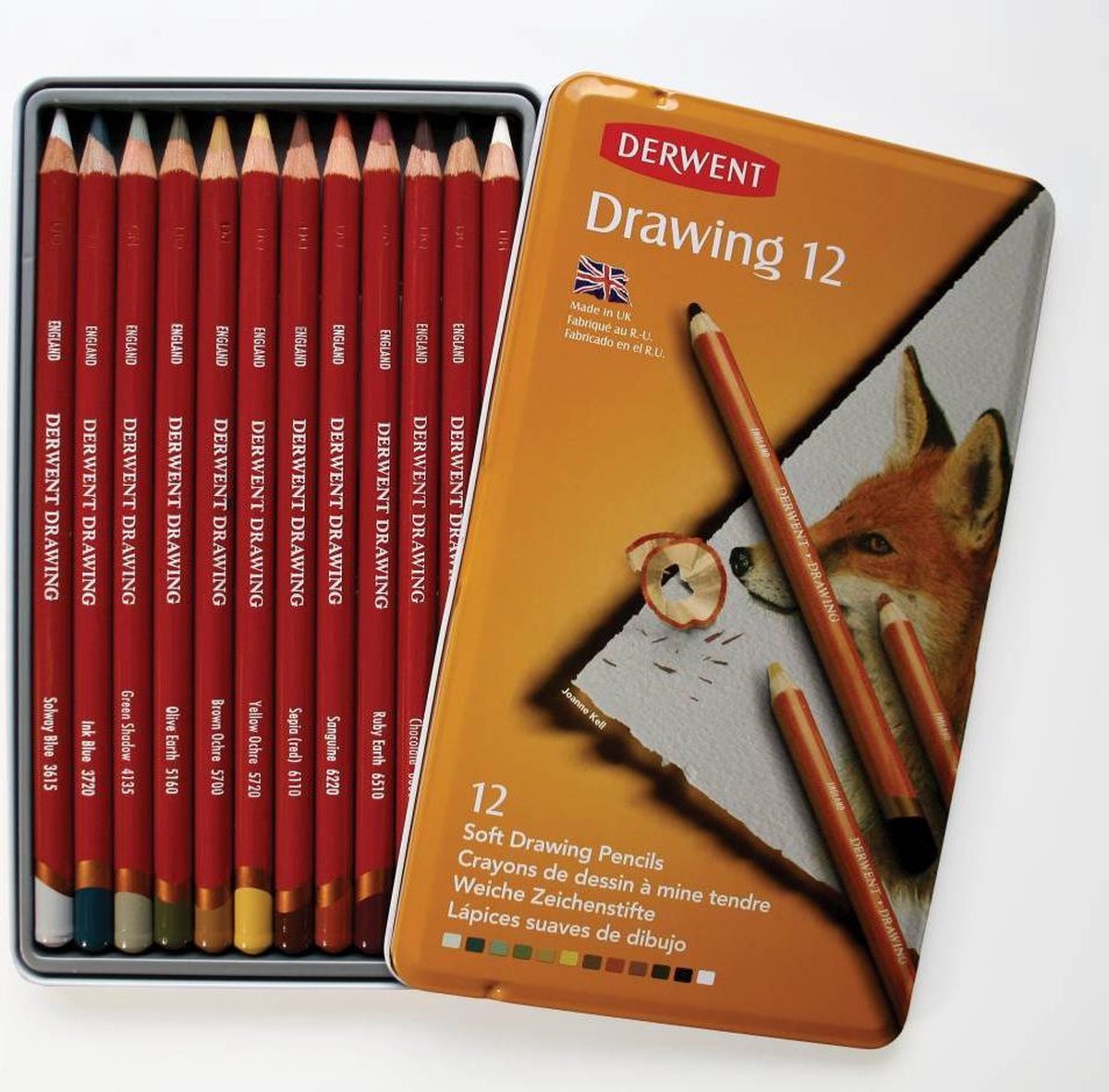 Derwent dessinant 12 crayons à dessin dans une boîte