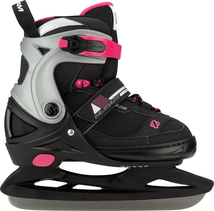 Patins de hockey sur glace Nijdam - réglables - taille 33-37 - noir rose