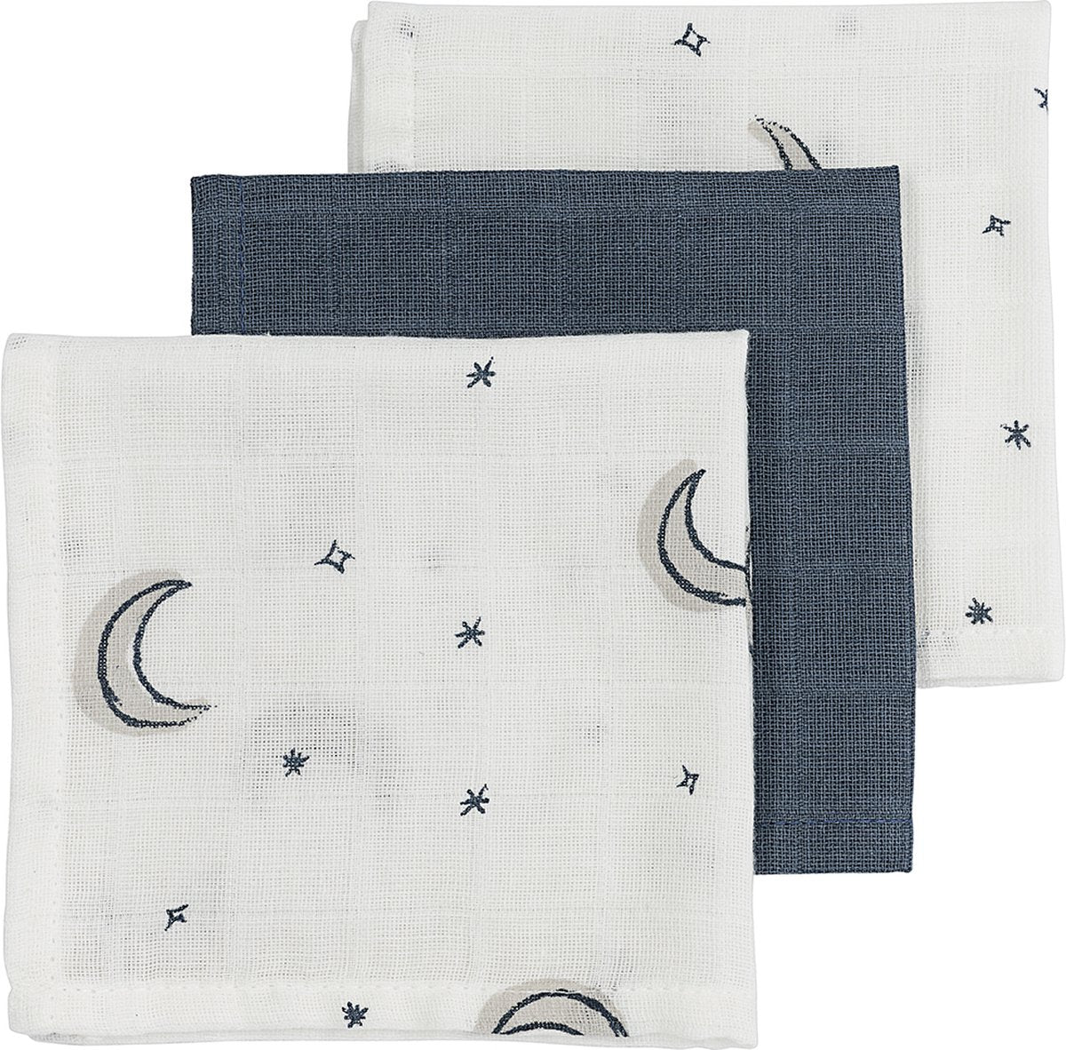 Lingettes visage Meyco baby moon - pack de 3 - hydrophiles - indigo - 30x30cm