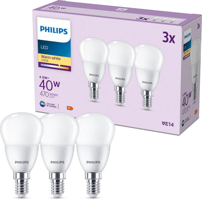 Lampe boule LED Philips mate - 40 W - E14 - lumière blanc chaud - 3 pièces