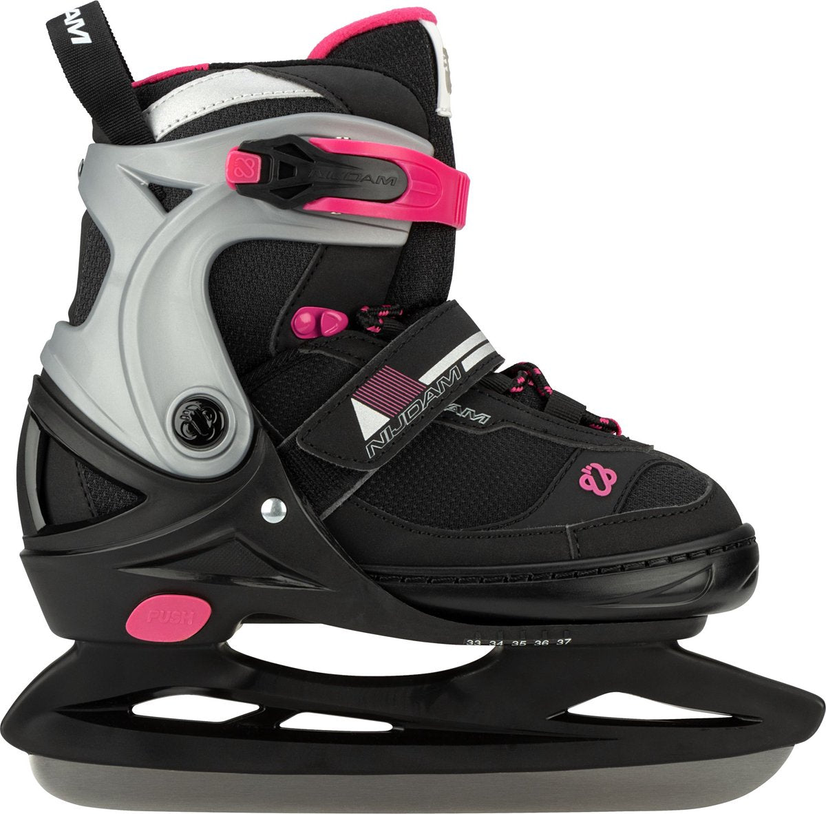 Patins de hockey sur glace Nijdam - réglables - taille 33-37 - noir rose