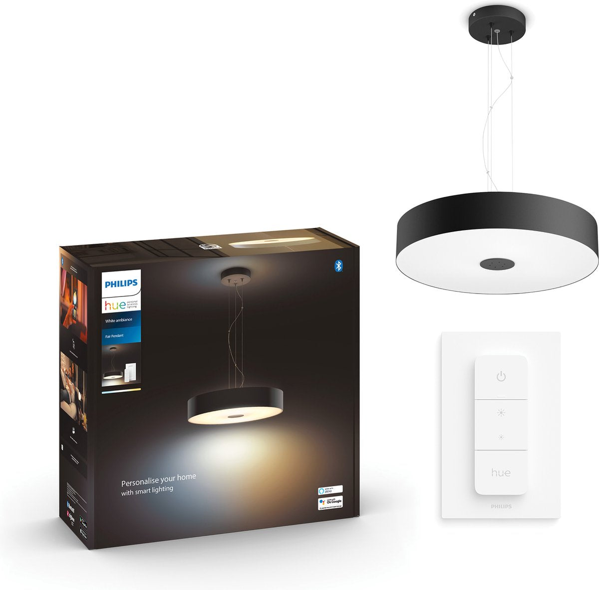 Lampe suspendue Philips Hue Fair - lumière blanche chaude à froide - noire - 1 variateur