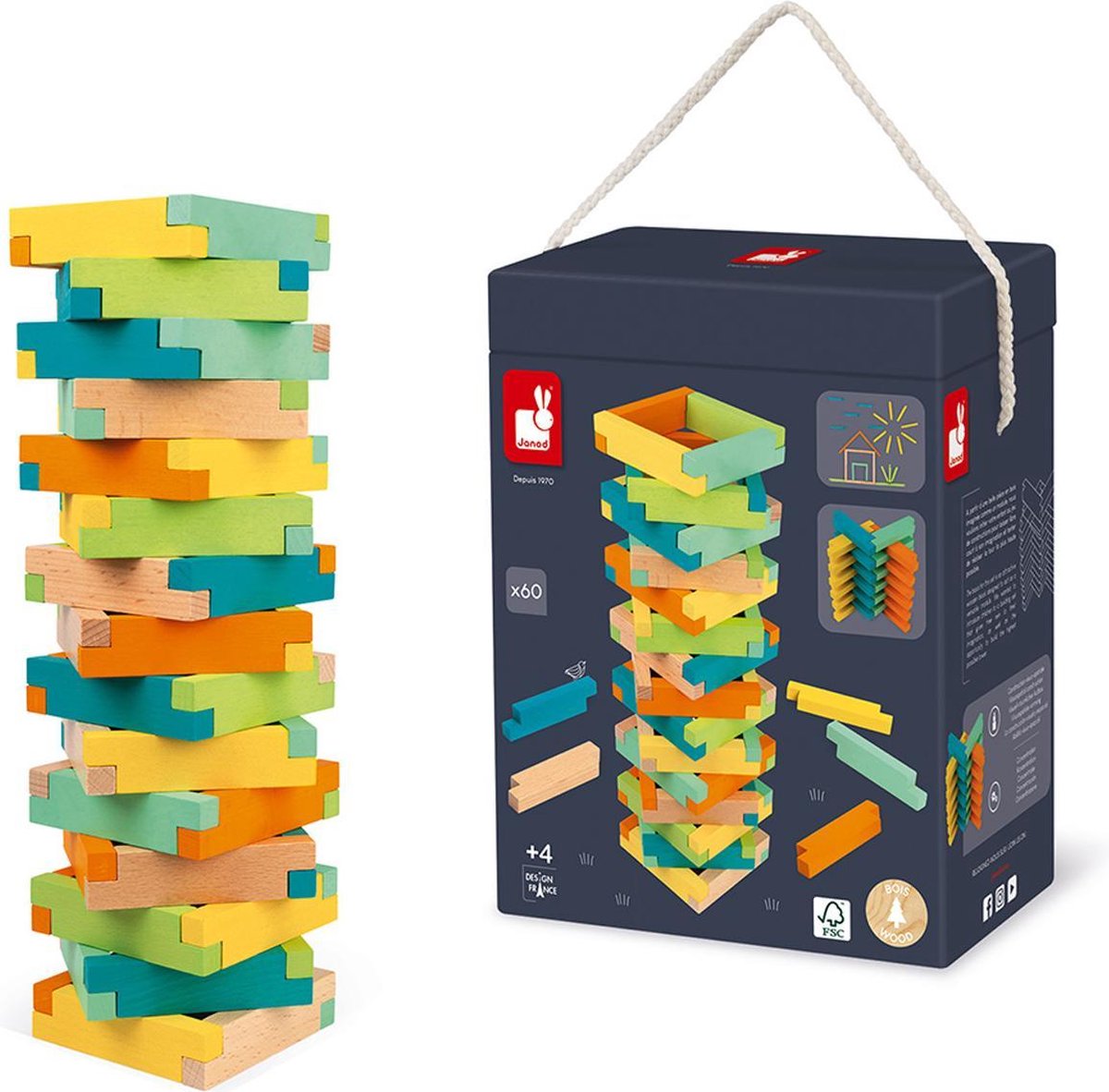 Janod - coffret de construction en bois avec blocs de construction