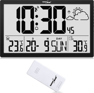 Greenblue - horloge - horloge murale LCD - horloge avec station météo et thermomètre GB218