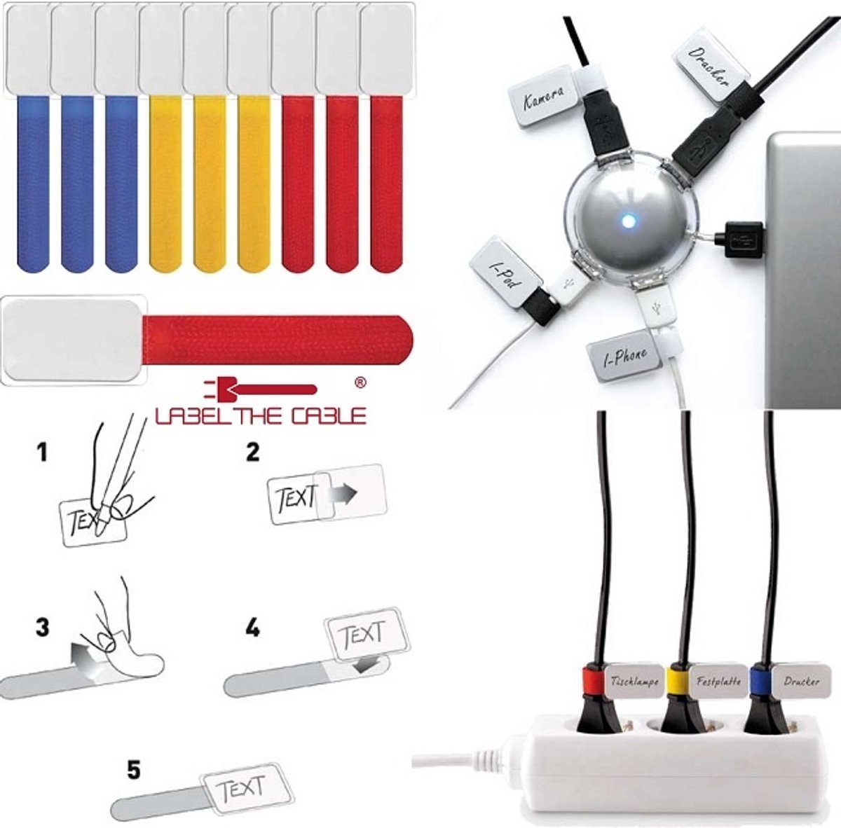Étiquetez le câble ltc mini - rouge bleu jaune - paquet de 10