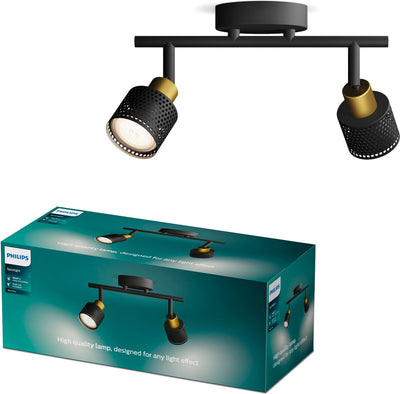 Philips LED Philips Niall spot - spot de plafond avec deux points lumineux - noir avec design doré - raccord LED gu10