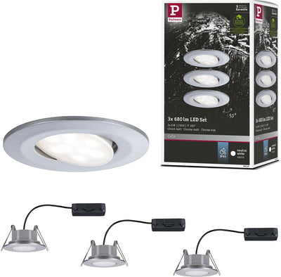 Paulmann Lampe à encastrer LED Calla set de base orientable IP65 rond 90 mm 30° 3x6W 3x530lm 230V 4000K chrome mat