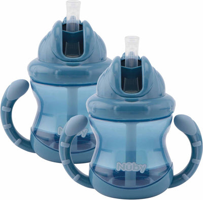 Nûby - gobelet anti-goutte flip-it avec anses - lot de 2 - bleu - 240ml - 12+ mois
