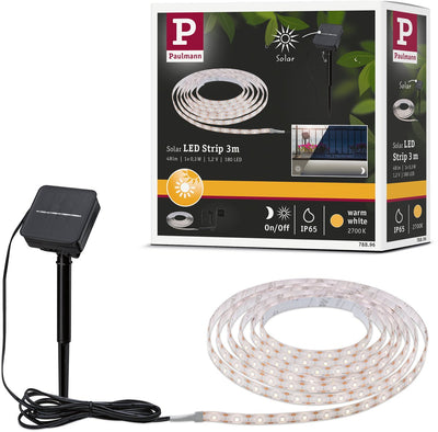 Bande LED solaire Paulmann 3 mètres blanc chaud 2700k - ip44 - avec capteur crépusculaire - 0,3w - 60 LEDs m