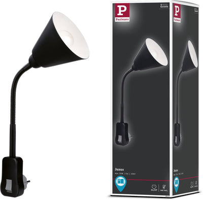 Paulmann lampe enfichable Junus - bras flexible - E14 230v - lampe de lecture lampe de nuit dimmable - spot à fiche - lampe à douille pour lecture et utilisation nocturne - noir