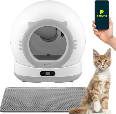 Bac à litière automatique Peluvio Pearl - bac à litière autonettoyant 72 l - coffre-fort avec capteur de poids et de mouvement - poubelle 7 l - application WiFi - caméra 1080p - convient aux chats de 1 à 10 kg