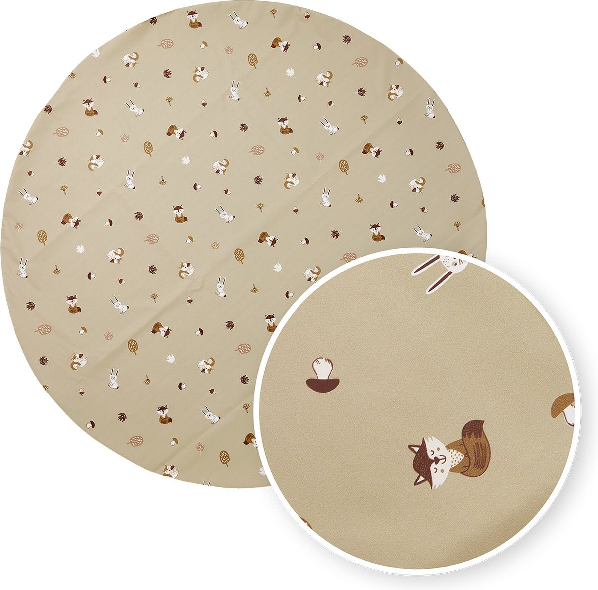 Meyco tapis de mess pour chaise haute bébé animaux de la forêt - ⌀110cm - sable