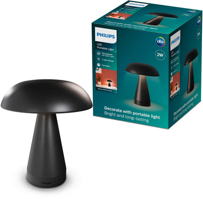 Lampe de table Philips mycena - température de couleur réglable - dimmable - portable - rechargeable via USB-C - noir - 2w