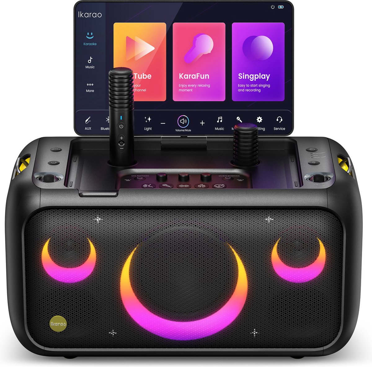 Ensemble karaoké Ikarao pour adulte - break x1 - 2 micros sans fil - 800w - application karaoké gratuite 6 mois - écran HD - noir