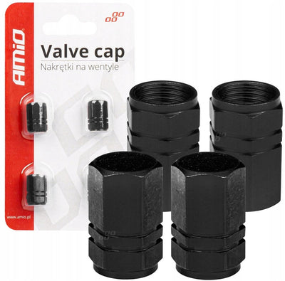 Bouchons de valve universels Amio en aluminium pour voitures noirs (set)
