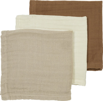 Meyco baby uni lingettes visage - pack de 3 - hydrophiles - caramel sable blanc cassé - 30x30cm