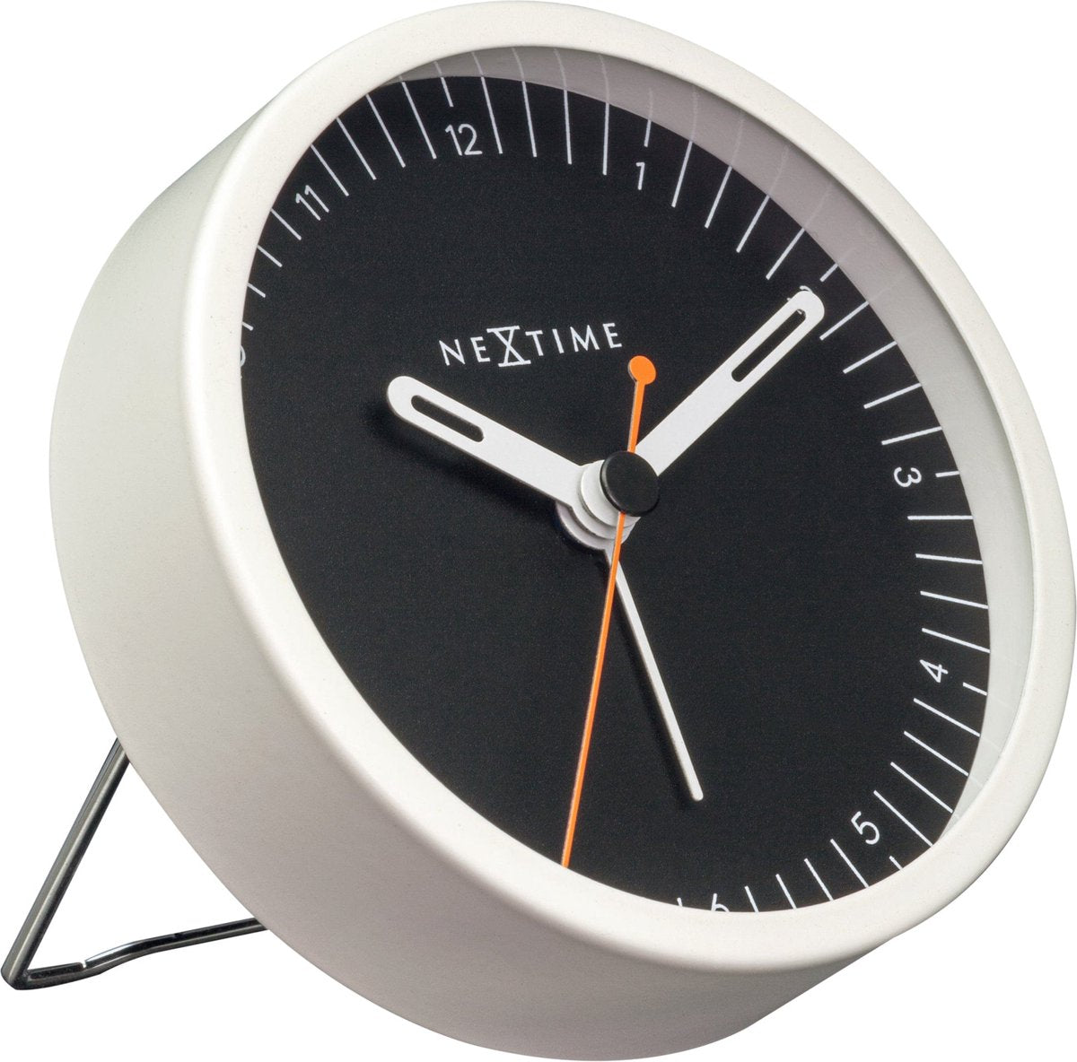 Nexttime small – réveil de table – 9 × 9 × 7,5 cm – métal – blanc noir – silencieux