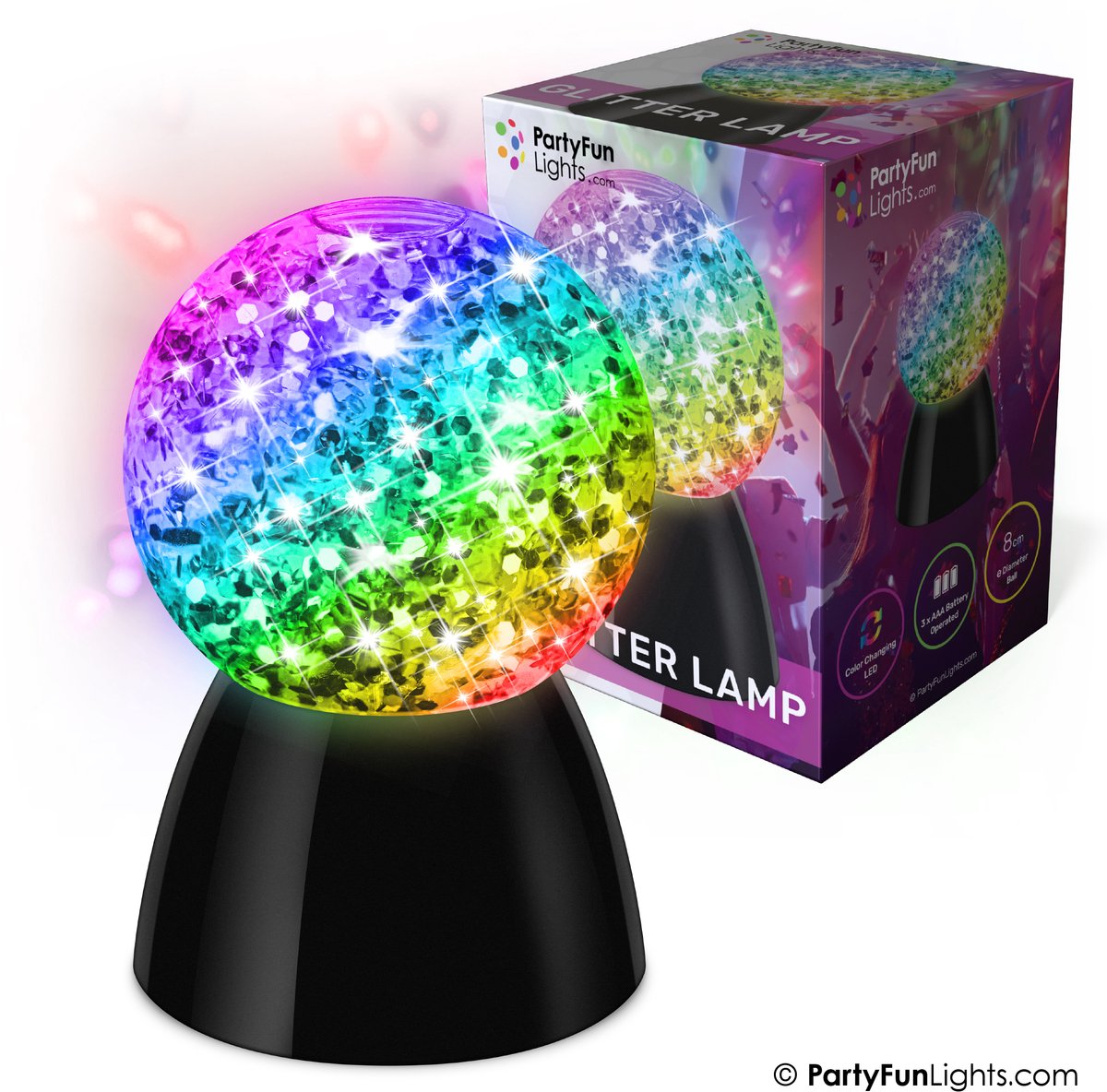 Partyfunlights – lampe boule à paillettes – fonctionne sur piles – multicolore changeant de couleur