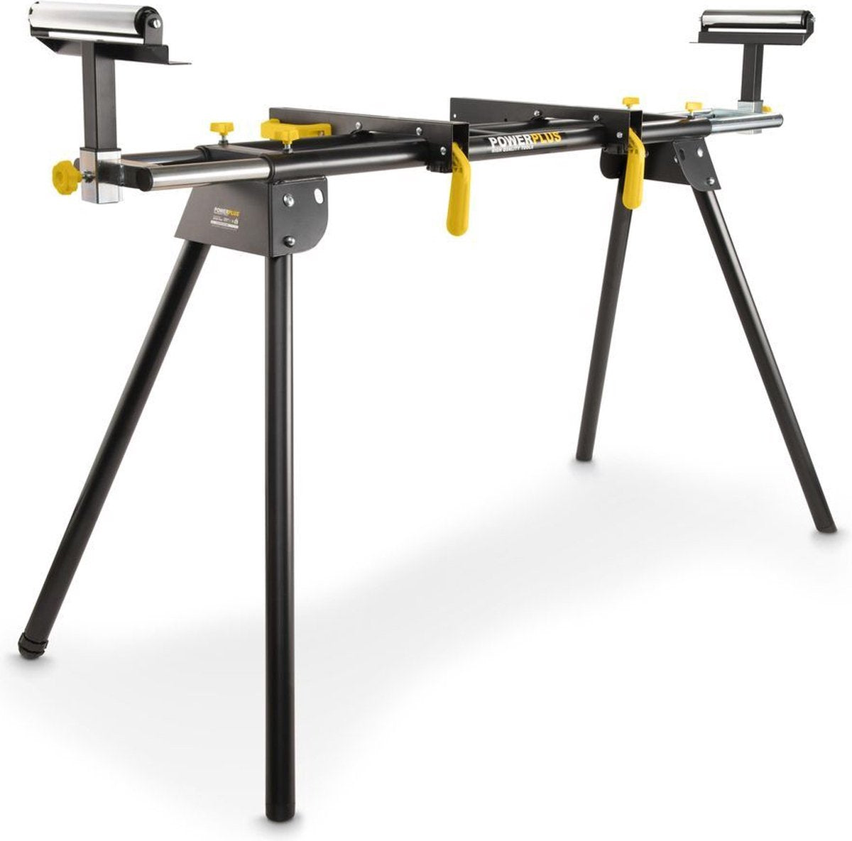 Base de scie à onglet Powerplus powx075200 - table stable et pliable de 2 mx 635 mm, max. 150kg - hauteur 985mm - antidérapant - roulettes
