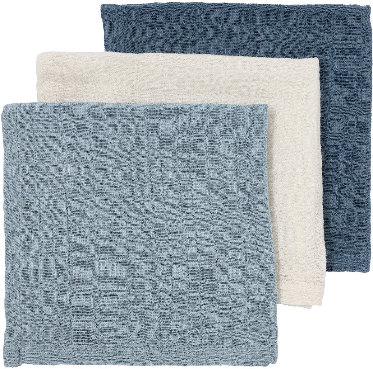 Meyco baby uni lingettes visage hydrophiles prélavées - hydrophiles prélavées - jeans naturel bleu indigo - 30x30cm - paquet de 3