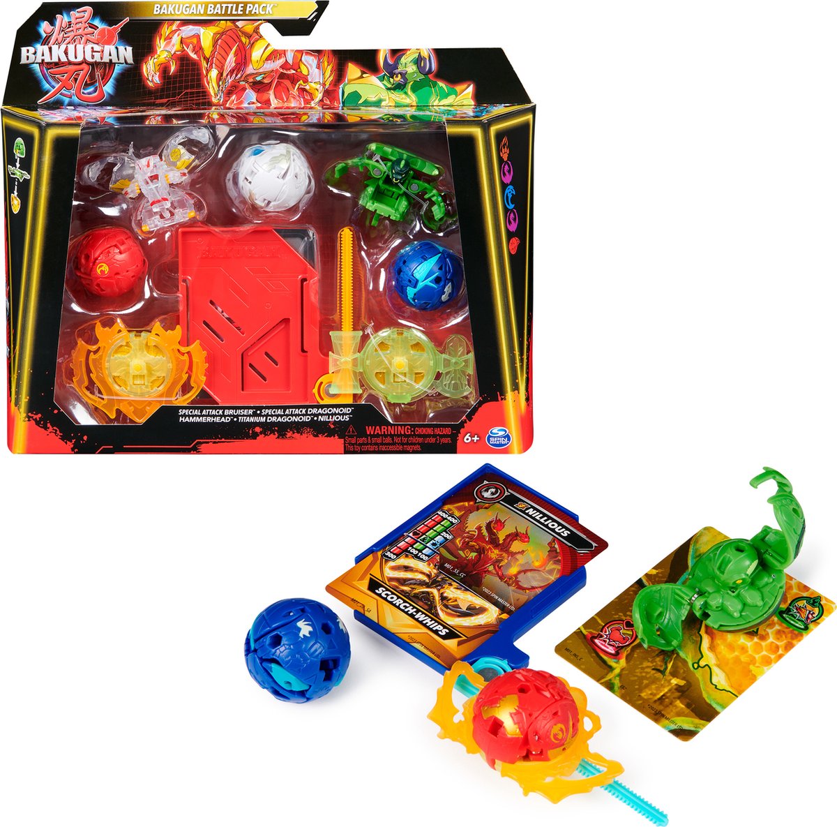 Bakugan - ensemble de combat d'attaque spécial avec 5 figurines d'action et 3 cartes de bagarreur - les styles peuvent varier