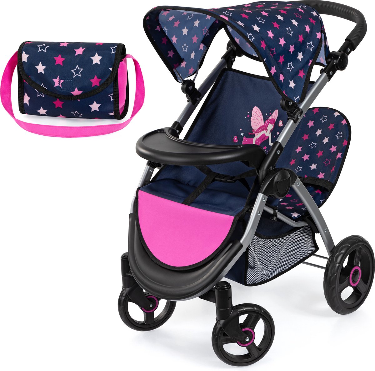 Bayer design landau de poupée jumeau twin xeo, landau de poupée double, barre de poussée réglable, sac