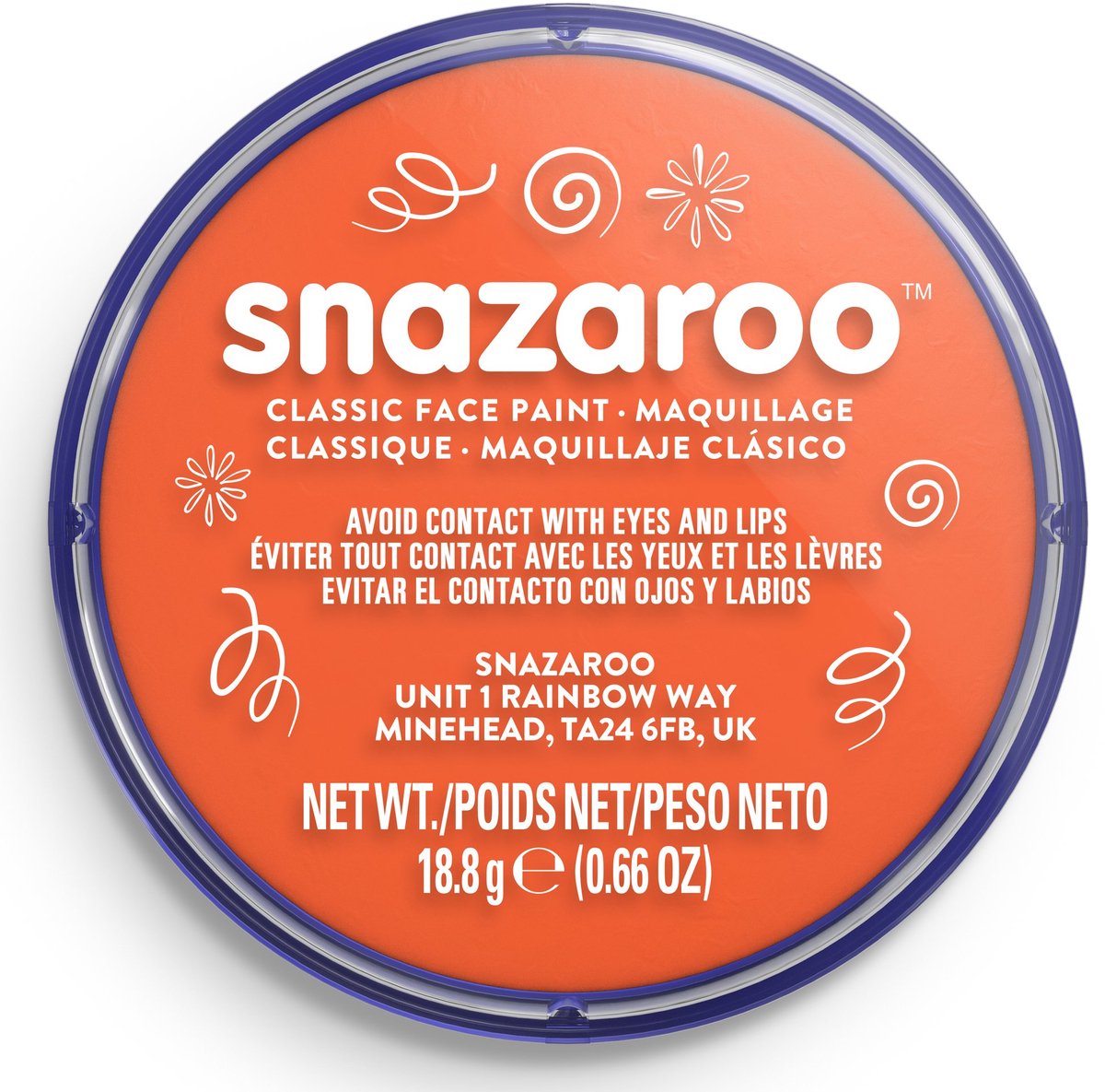 Snazaroo 1118553 - orange - 18 ml de peinture pour le visage aqua peinture pour le visage pour enfants et adultes