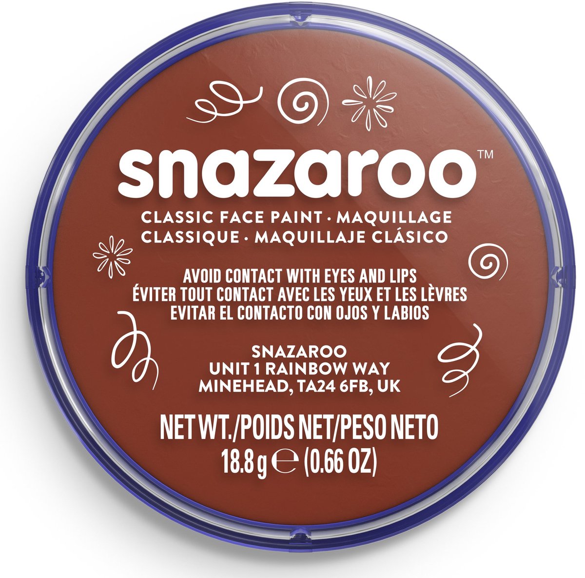 Snazaroo 1118977 - marron rouille - 18 ml de peinture pour le visage aqua pour enfants et adultes