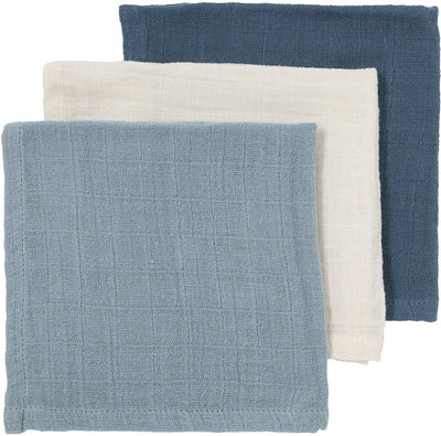 Meyco baby uni lingettes visage hydrophiles prélavées - hydrophiles prélavées - jeans naturel bleu indigo - 30x30cm - paquet de 3