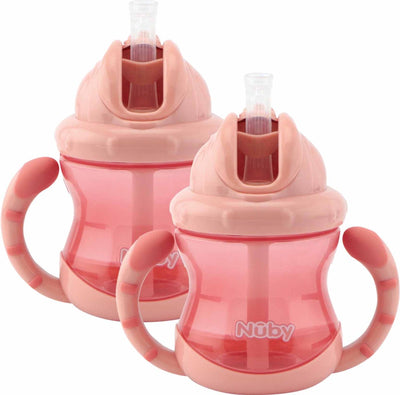 Nûby - gobelet anti-goutte flip-it avec anses - lot de 2 - rose - 240ml - 12+ mois