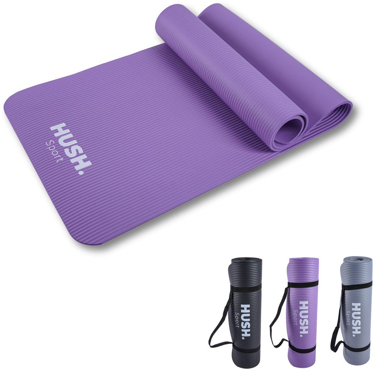 Hush sport - tapis de yoga 180 x 60 cm - rembourrage NBR de 8 mm d'épaisseur - pour le yoga, le pilates fitness - avec sangle de transport pratique - léger et enroulable - violet