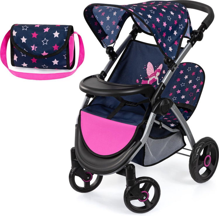 Bayer design landau de poupée jumeau twin xeo, landau de poupée double, barre de poussée réglable, sac