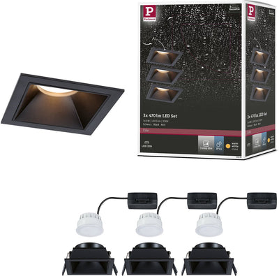 Paulmann lampe encastrable LED 3-step-dim cole coin lot de 3 ip44 angulaire 88x88 mm coin 3x6w 3x470lm 230v dimmable 2700k noir