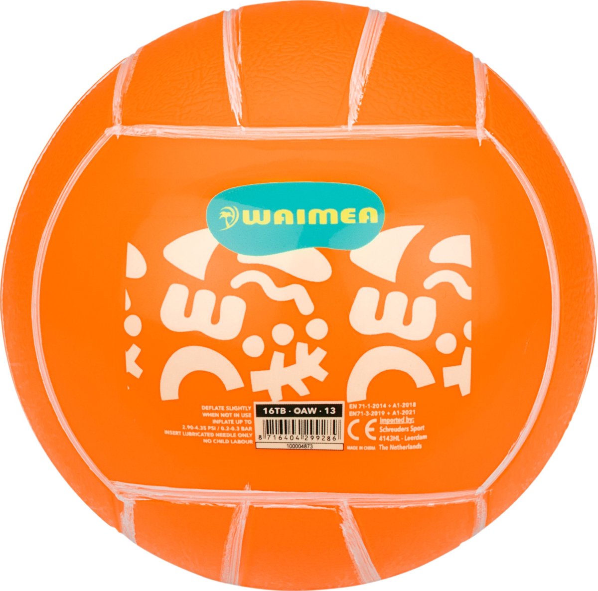 Ballon de plage Waimea - PVC - 13 cm - orange fluo