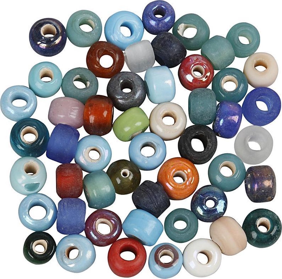 Perles de verre de la société Creativ, D 9 mm, taille du trou 2,5 à 3 mm, env. 680 pièces, différentes couleurs, 500 g 1 boîte