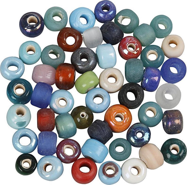Perles de verre de la société Creativ, D 9 mm, taille du trou 2,5 à 3 mm, env. 680 pièces, différentes couleurs, 500 g 1 boîte