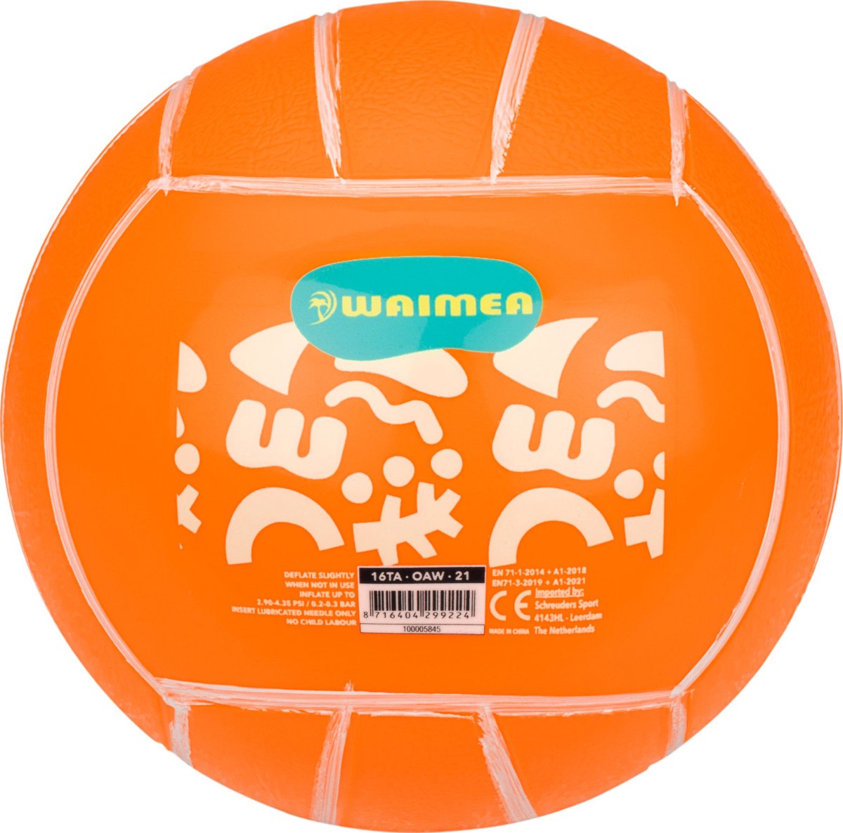 Ballon de plage Waimea PVC - 21 cm - orange fluo - 21