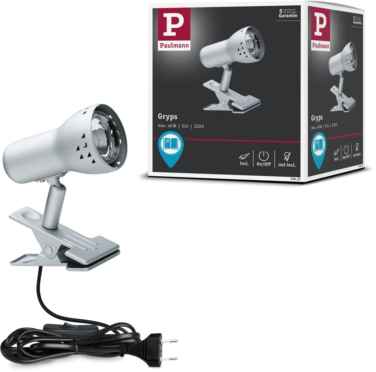Paulmann spot à pince gryps acier brossé 230v e14