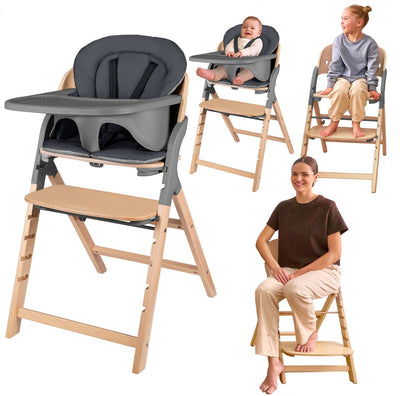 Lionelo Megan - chaise haute en bois chaise de repas bébé - chaise d'évolution 3en1 : de 6 mois à 110 kg - réglable : assise repose-pieds table - harnais 5 points - plateau avec insert en silicone - coussin lavable - pieds antidérapants - chaise bébé