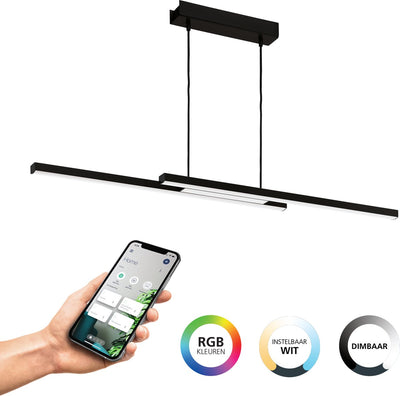 Lampe suspendue intelligente Eglo connect.z fraioli-z - 105,5 cm - noir et blanc - lumière blanche rgb réglable - dimmable - zigbee