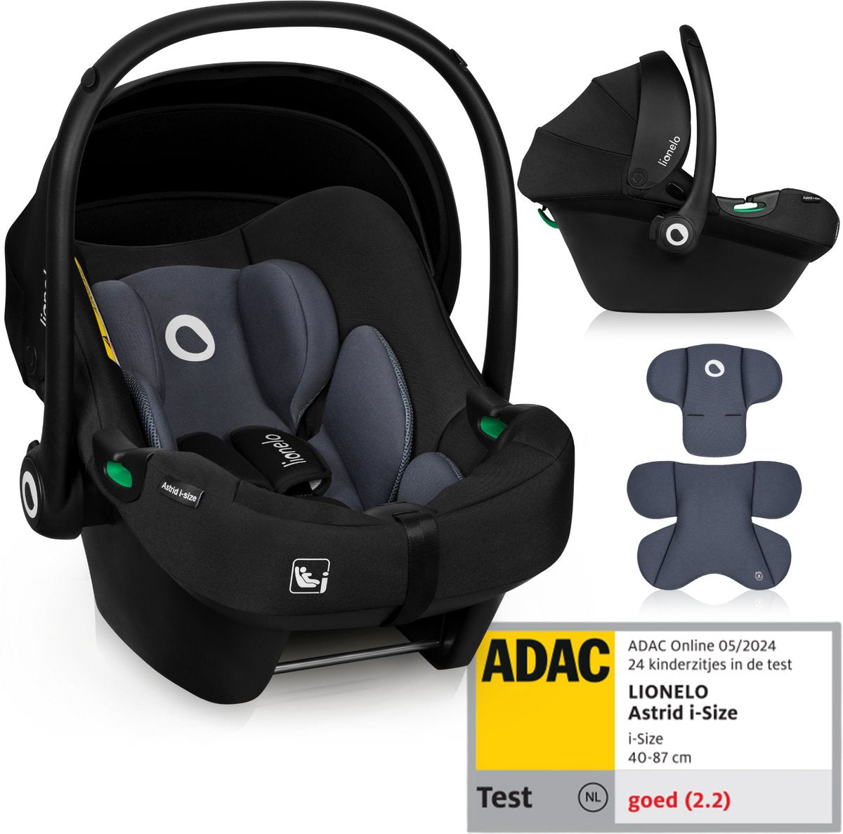 Siège auto Lionelo Astrid i-size – adac 5 étoiles – 40-87 cm – rwf – mousse à mémoire de forme – appui-tête réglable (7 cm) – ceintures holmbergs – compatible avec poussette à base isofix – norme i-size – light safe