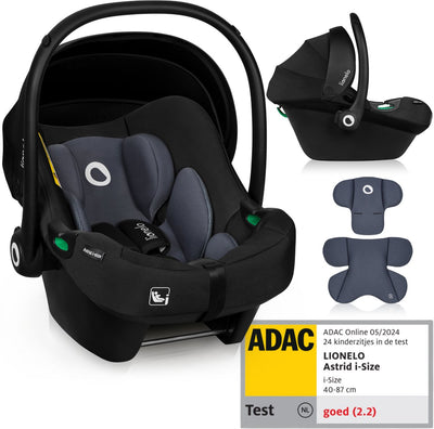 Siège auto Lionelo Astrid i-size – adac 5 étoiles – 40-87 cm – rwf – mousse à mémoire de forme – appui-tête réglable (7 cm) – ceintures holmbergs – compatible avec poussette à base isofix – norme i-size – light safe