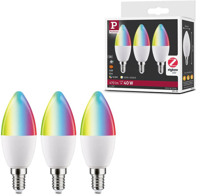Paulmann Standard 230 V Smart Home ZigBee 3.0 Bougie LED E14 3x470LM 3x5W RGBW+ Intensité variable Mat