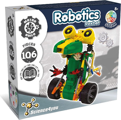 Science 4 you science4you robotics rexbot – kit de construction de robot à monter soi-même – robot mobile avec livre éducatif de 106 pièces – à partir de 8 ans