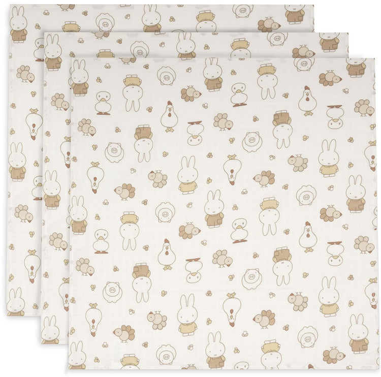 Jollein tissu hydrophile petit - 70x70cm - ferme familiale miffy - 3 pièces