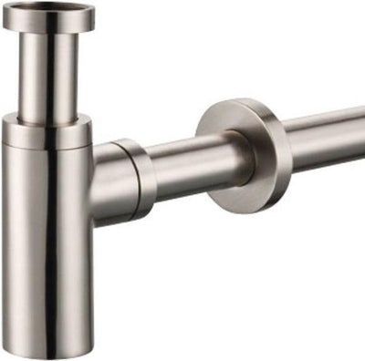 Siphon à coupelle design Plieger rond 5 4 avec tube mural 30cm avec rosace en inox